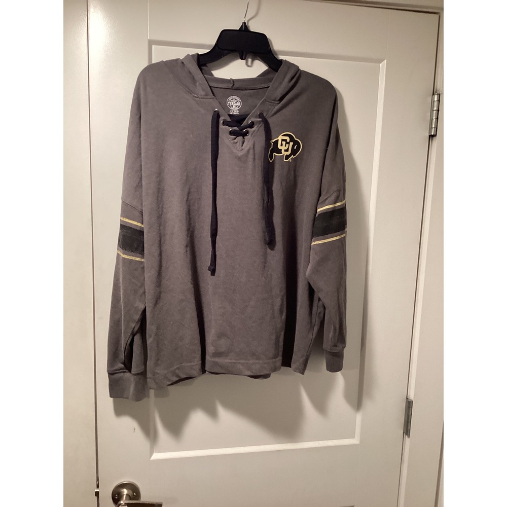 Rivalry Threads Colorado Buffaloes Lace Up Hoodie Charcoal Grey Womens Large